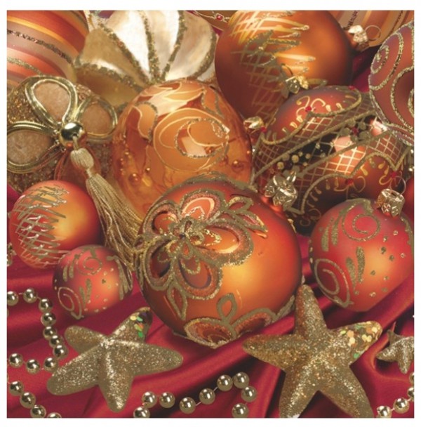 Салфетка 33*33 см из коллекции "Рождественский обед" Новогодние шары, 1 штука (Maki)