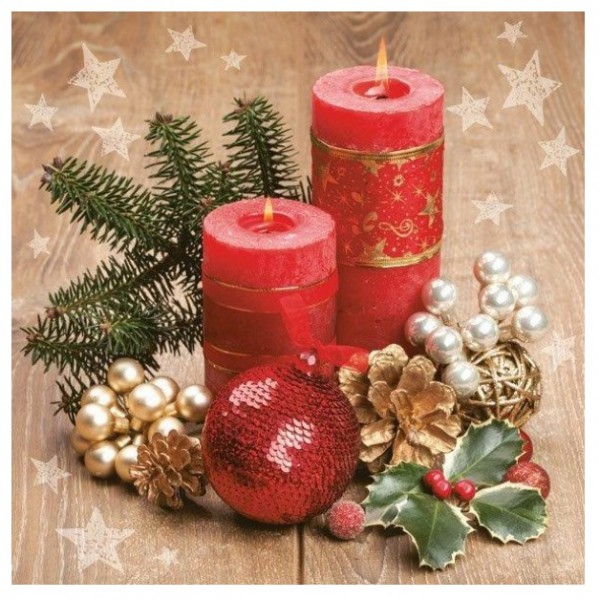 Салфетка 33*33 см из коллекции "Рождественский обед" Свечи, 1 штука (Maki)