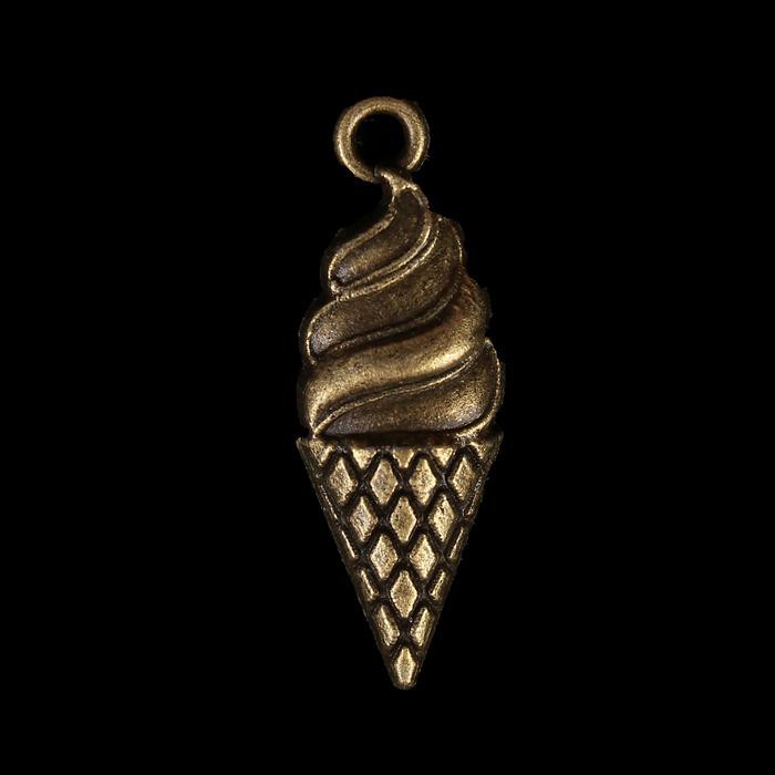 Металлическая подвеска "Рожок с мороженым", цвет Античная бронза, 1 шт.