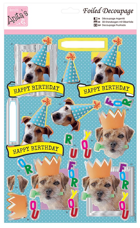 Набор высечек для 3D-аппликации,  формат А4  "Собаки на День Рождения" (Anita's)