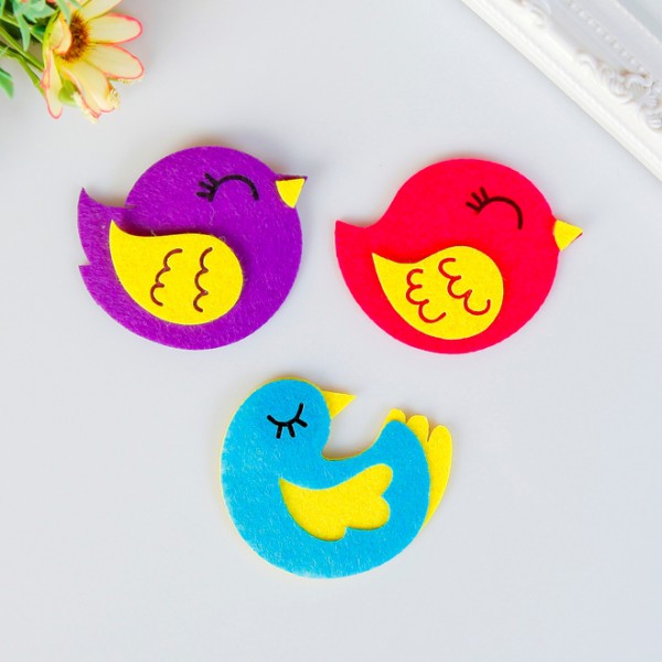 Набор многослойных фигурок из цветного фетра "Спящие птички", 3 шт. (АртУзор)