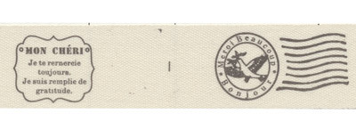 Лента декоративная хлопковая "Привет из Франции",цвет Белый/Черный, ширина 16 мм, 3 метра (Gamma)