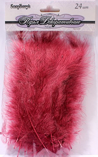 Перья декоративные 13 см, цвет Винный красный, 24 шт. (Scrapberry's) 