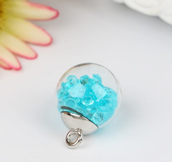 Декоративная подвеска "Стеклянный шар с кристаллами", цвет Голубой, 1 шт. (АртУзор)