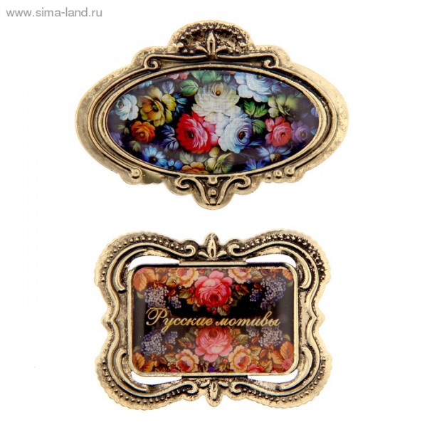 Набор эпоксидных украшений с металлическими рамочками "Русские мотивы", 2 шт. (АртУзор)