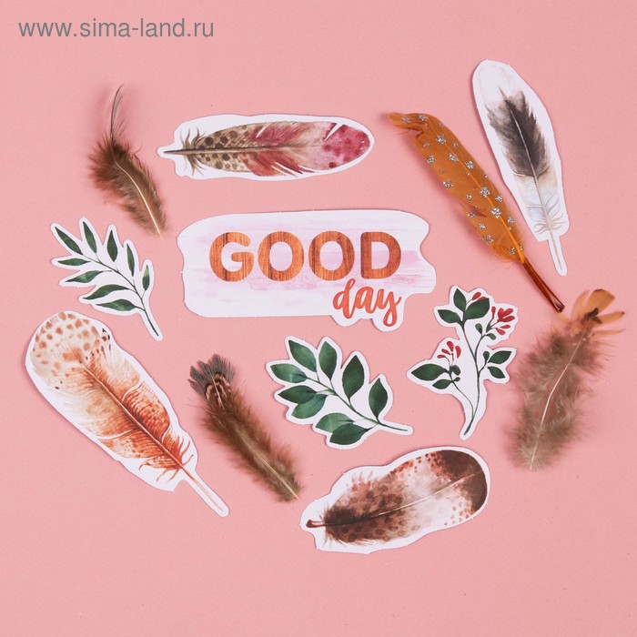 Пёрышки для творчества с декором "Good day", 12 элементов (Артузор)