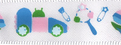 Атласная лента с рисунком "Детские игрушки", ширина 12 мм, цвет Белый, 1 метр 