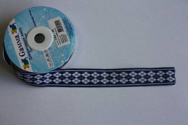 Тесьма декоративная "Ромбы", цвет Темно-синий, 1 метр 