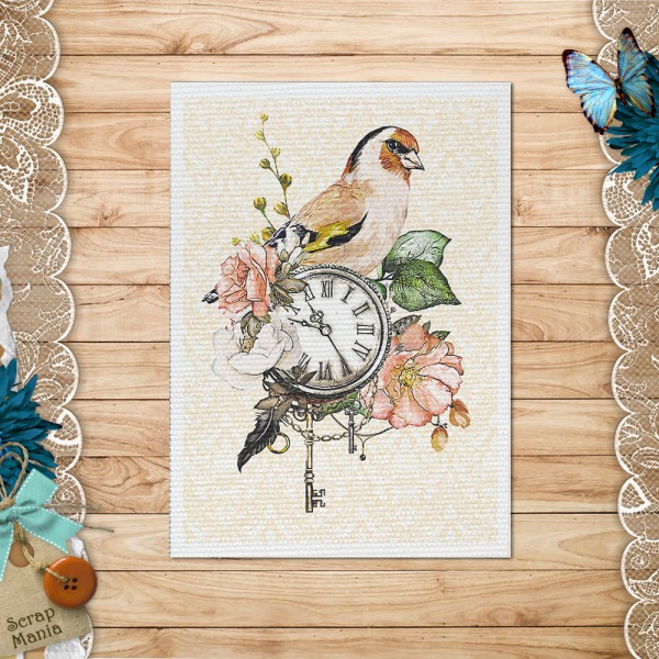 Тканевая карточка из коллекции "Девичья тайна" Время (ScrapMania)