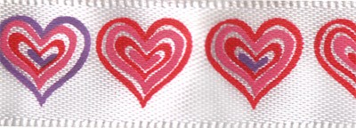 Атласная лента с рисунком "Сердечки", ширина 12 мм, цвет Белый, 1 метр 