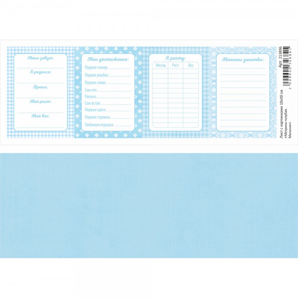 Лист с картинками "Метрика голубая. Мальчик", 10*30 см (ScrapMania)