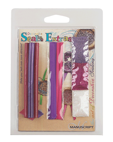 Набор воска, лент и глиттера для восковой печати, Розовый/Фиолетовый