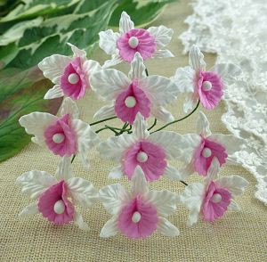 Букет орхидей, 40 мм, цвет Белый/Детский розовый, 5 шт. 