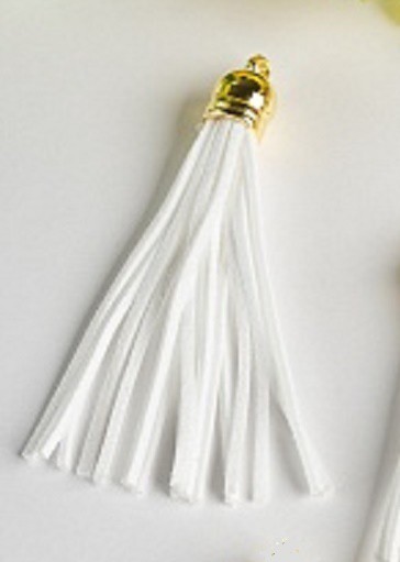 Декоративная кисточка замшевая длинная (8.5 см), цвет Белый/Золото, 1 шт. 