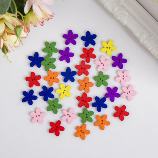 Набор фигурных декоративных деревянных пуговиц "Яркие цветочки", 30шт. (АртУзор)
