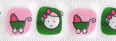 Атласная лента с рисунком "Коляски", ширина 12 мм, цвет Белый, 1 метр