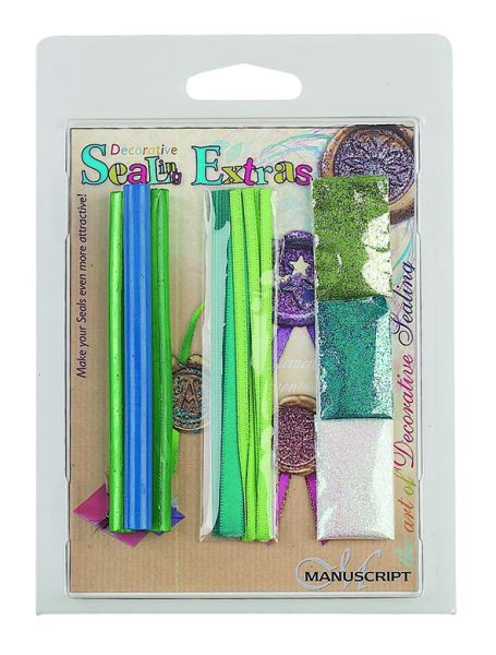 Набор воска, лент и глиттера для восковой печати, Голубой/Зеленый