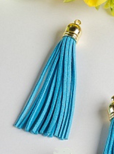 Декоративная кисточка замшевая длинная (8.5 см), цвет Бирюзовый/Золото, 1 шт. 
