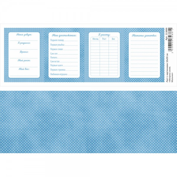 Лист с картинками "Метрика синяя. Мальчик", 10*30 см (ScrapMania)