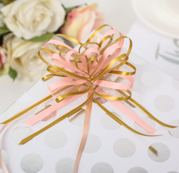 Бант-бабочка, органза/пластик, цвет Зеленое золото/Розовый