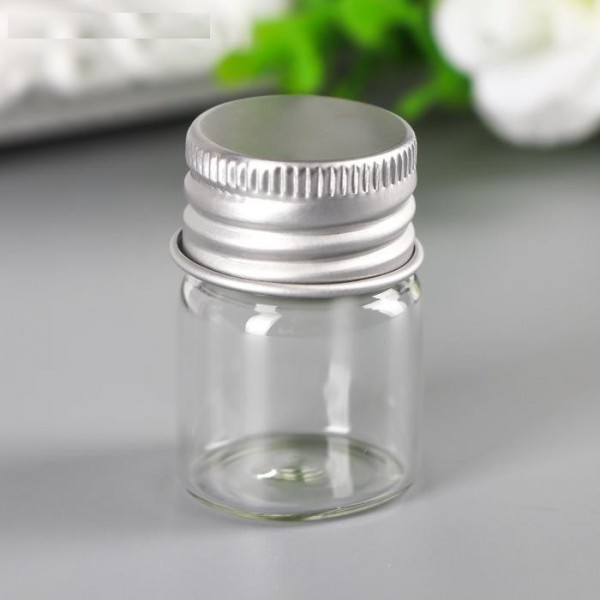 Стеклянная баночка с крышкой, цвет серебро 3х2,2х2,2 см 