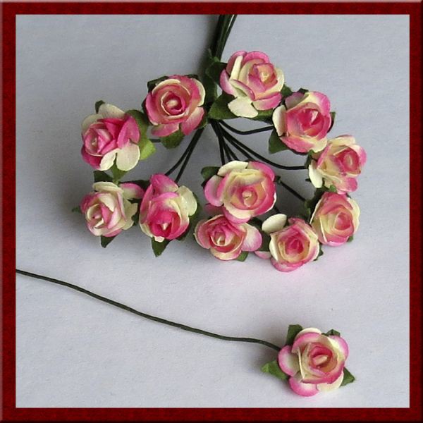 Открытые розы, цвет Кремово-малиновый, 10 мм, 12 штук 
