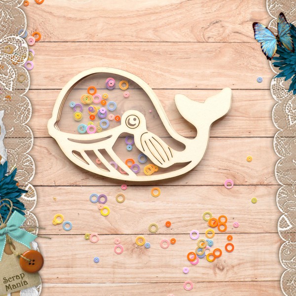 Украшение из чипборда из коллекции "Морячок" Шейкер. Кит, размер Большой/ Маленький (ScrapMania)