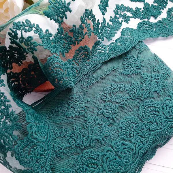 Кружево "Блюмарин", цвет Изумруд, ширина 14,5 см, отрез 50 см.