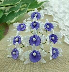 Букет орхидей, 30 мм, цвет Белый/Фиолетовый, 5 шт. 