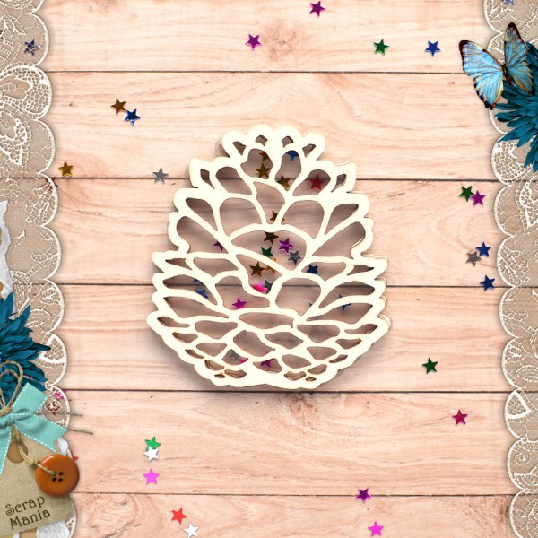 Украшение из чипборда из коллекции "Новогодние традиции" Шейкер. Шишка (ScrapMania)