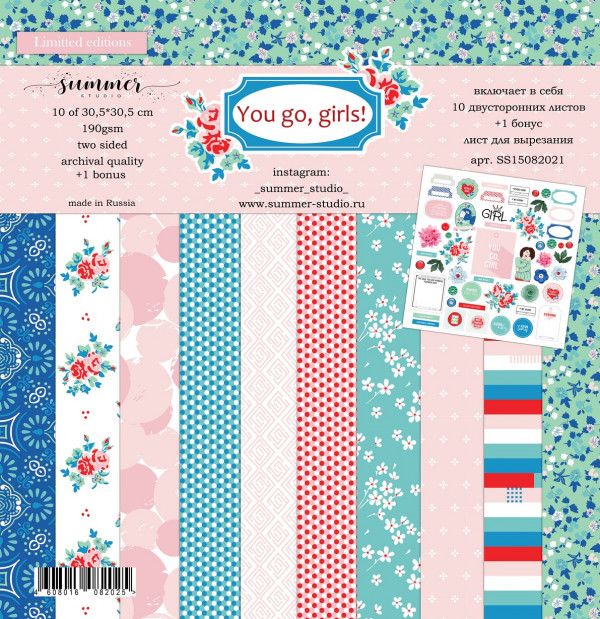 Набор бумаги из коллекции "You go, girls!", 10 листов+бонус (Summer Studio, Россия)