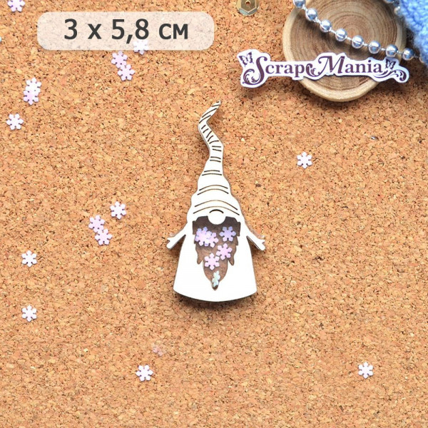 Украшение из чипборда из коллекции "Новогодние гномы" Шейкер. Гномик, размер Маленький (ScrapMania)