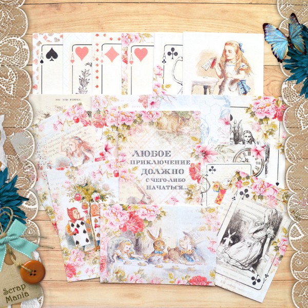 Набор карточек для творчества из коллекции "Алиса в сказке", 16 шт. (ScrapMania)
