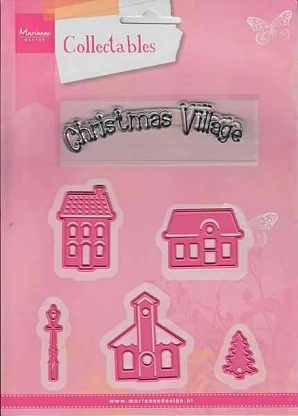 Набор ножей для вырубки и эмбоссирования + штамп "Christmas mini village" от Marianne Design