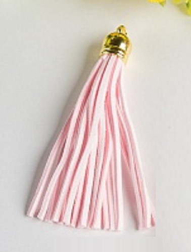 Декоративная кисточка замшевая длинная (8.5 см), цвет Нежно-Розовый/Золото, 1 шт.  