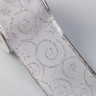 Лента атласная с металлической нитью «Узоры со звездой», цвет Белый/Серебро, 60 мм, 1 метр (Артузор)
