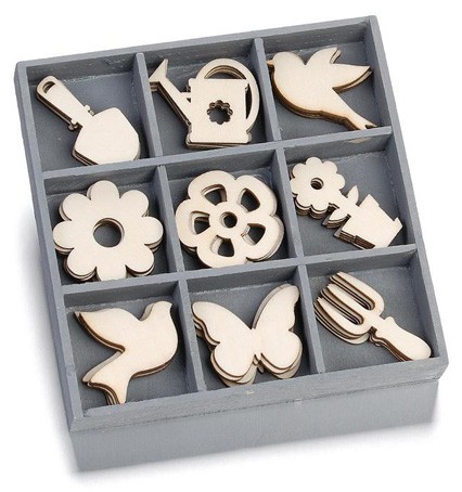 Набор деревянных мини-фигурок "Садовый инвентарь, цветы", 9 штук (1/5 набора) (Knorr Prandell) 