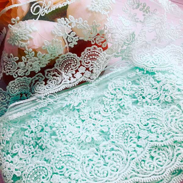 Кружево "Блюмарин", цвет Мятный, ширина 14,5 см, отрез 50 см.