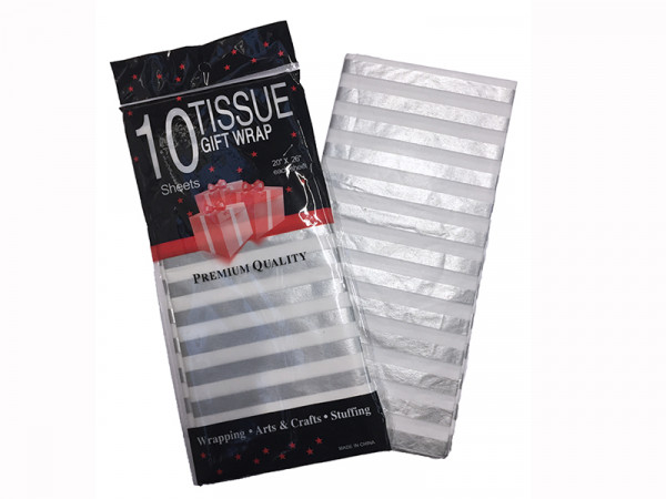 Бумага тишью "Полосы", цвет Белый/Серебряный перламутр, 50*66 см, 1 лист