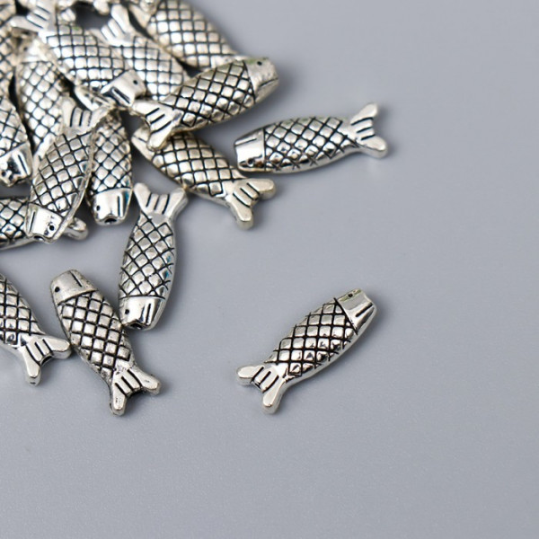 Бусина металлическая "Рыба", цвет Серебро, 1 шт.