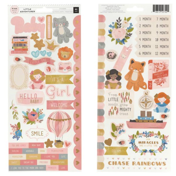 Стикеры из кардстока с фольгированием из коллекции "Little Adventurer Girl", 2 листа (Pink Paislee)  