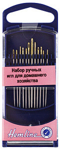 Иглы ручные разные для домашнего хозяйства в пластиковом контейнере №19, 5,7,8. 12 шт. (Hemline) 