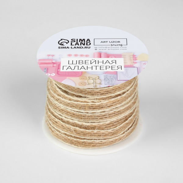 Тесьма декоративная холщовая, 6 мм, 9 ± 0,5 м, цвет Светло-бежевый/Бежевый