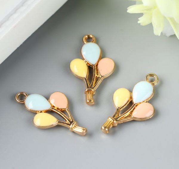 Металлическая подвеска с эмалью "Воздушные шарики", 1 шт