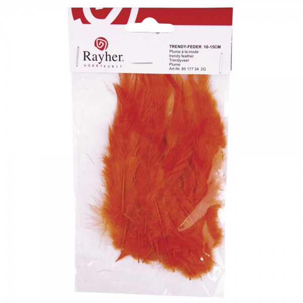 Перья декоративные пушистые, 10-15 см, 15 шт., цвет Оранжевый (Rayher)