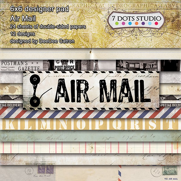 Набор бумаги 15*15 см из коллекции "Air Mail", 12 листов (1/2 полного набора) (7Dots Studio) 