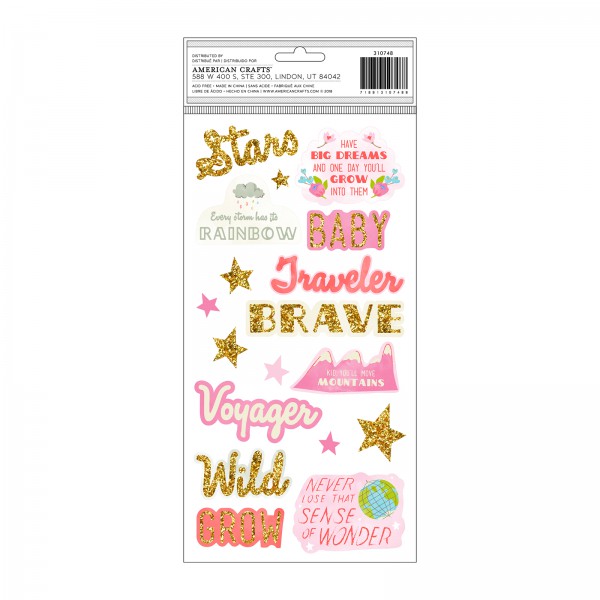 Стикеры из чипборда с глиттером из коллекции "Little Adventurer Girl", 2 листа (Pink Paislee) 