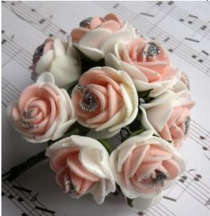 Роза из вспененного материала с глиттером 2,5 см, цвет Белый/Розовый, 12 шт.