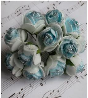 Роза из вспененного материала с глиттером 2,5 см, цвет Белый/Голубой, 12 шт.