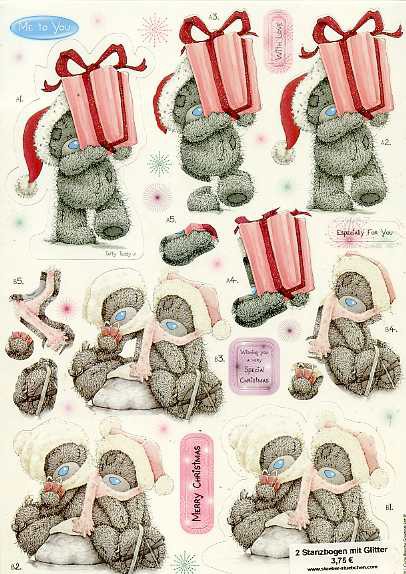 Набор листов с высечками для объемной аппликации "Рождественские подарки", 2 листа, с глиттером,  из коллекции Me To You (Docrafts)